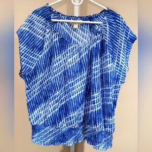 MICHAEL Michael Kors Blue and White Tie-Dye Cap Sleeve Blouse